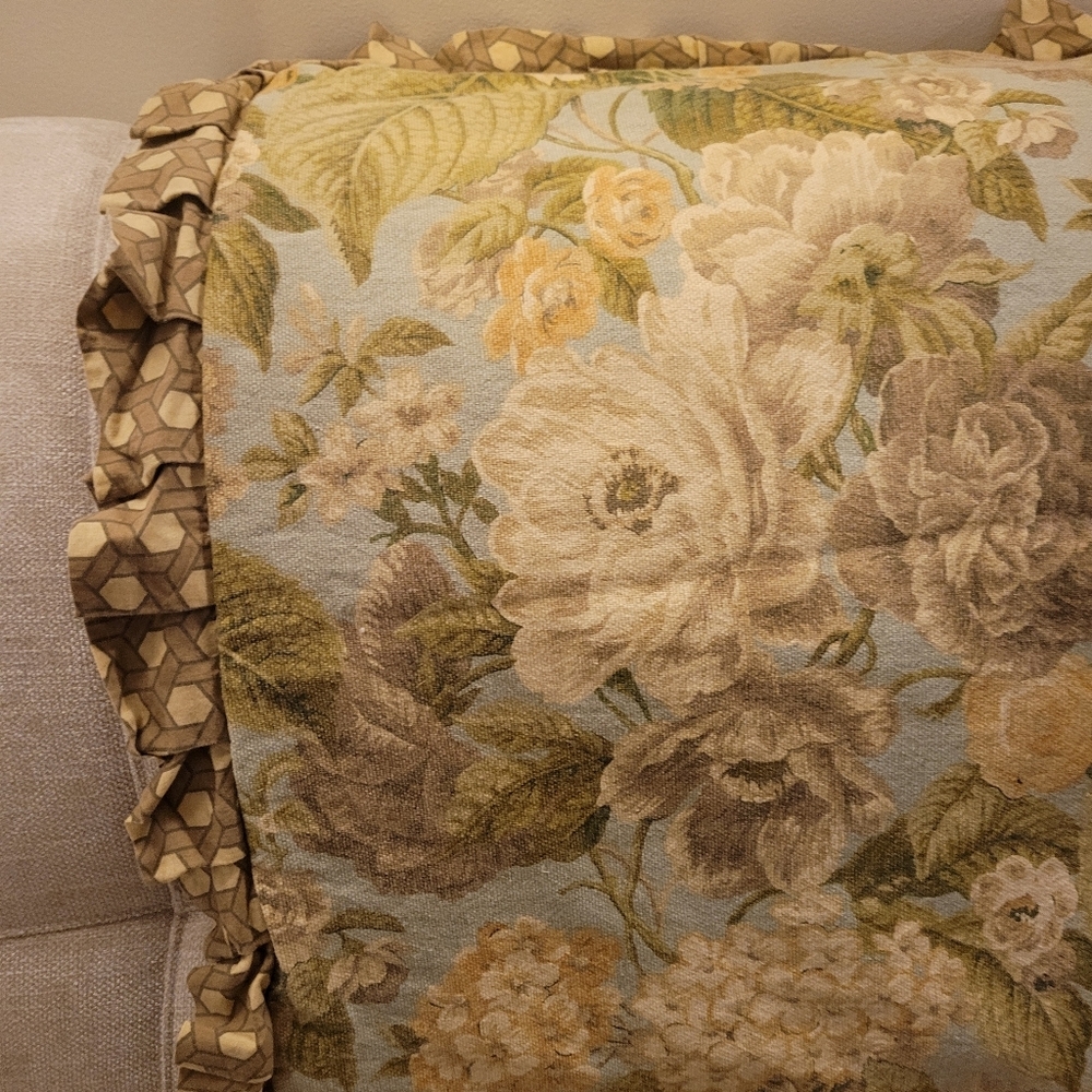 Set Of Standard Pillow Covers Floral and Geometric Flange Ruffle Border